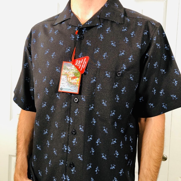 Haggar Black Martini Print Short Sleeve Shirt - Picture 4 of 8